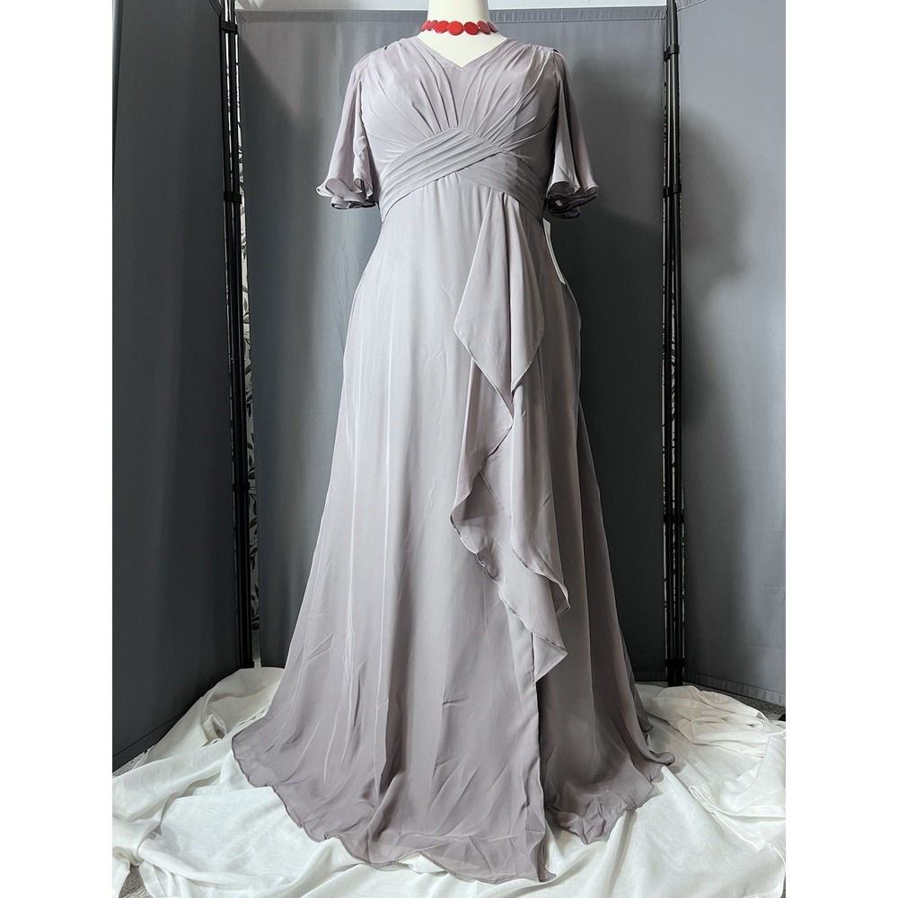 Taupe Chiffon Bridesmaid Prom Gown Sz L 14 New Corset Pockets Pageant Gala #4